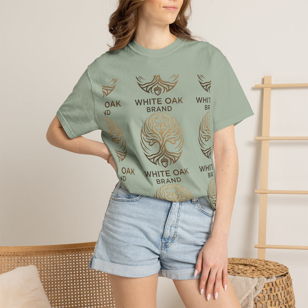 White Oak Brand Logo T-Shirt — Repeated Tree Emblem Tee