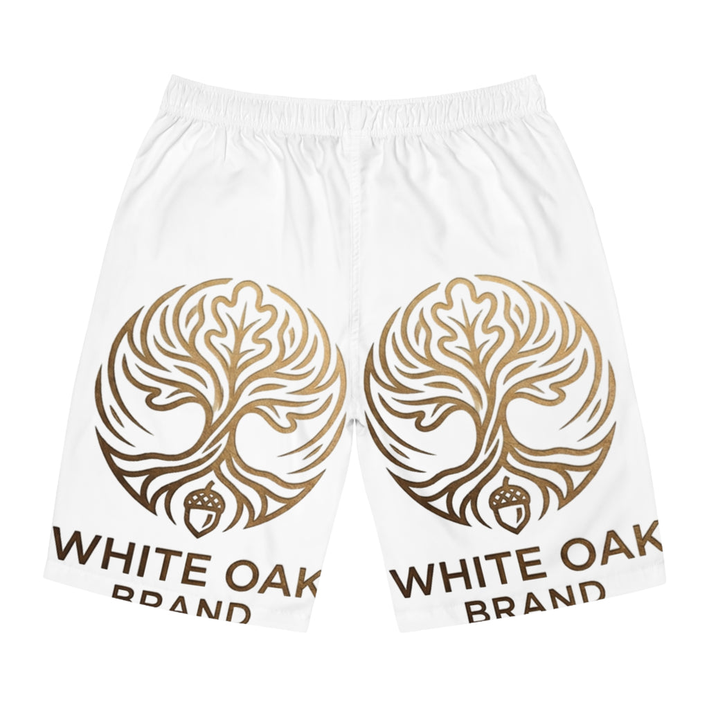 White Oak Brand Men's Board Shorts — Beach Swim Trunks with Oak Logo