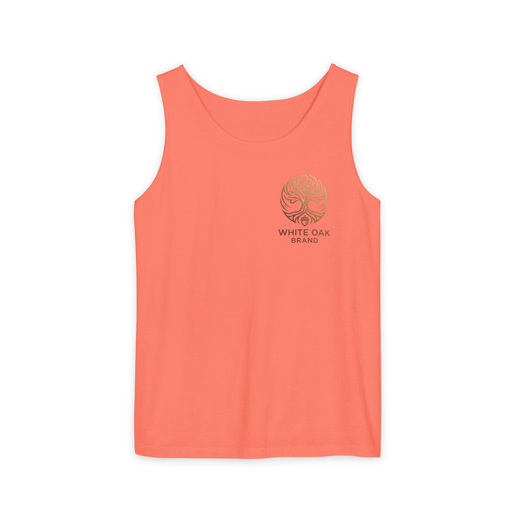 White Oak Brand Tank Top — Minimal Tree Logo Chest Print