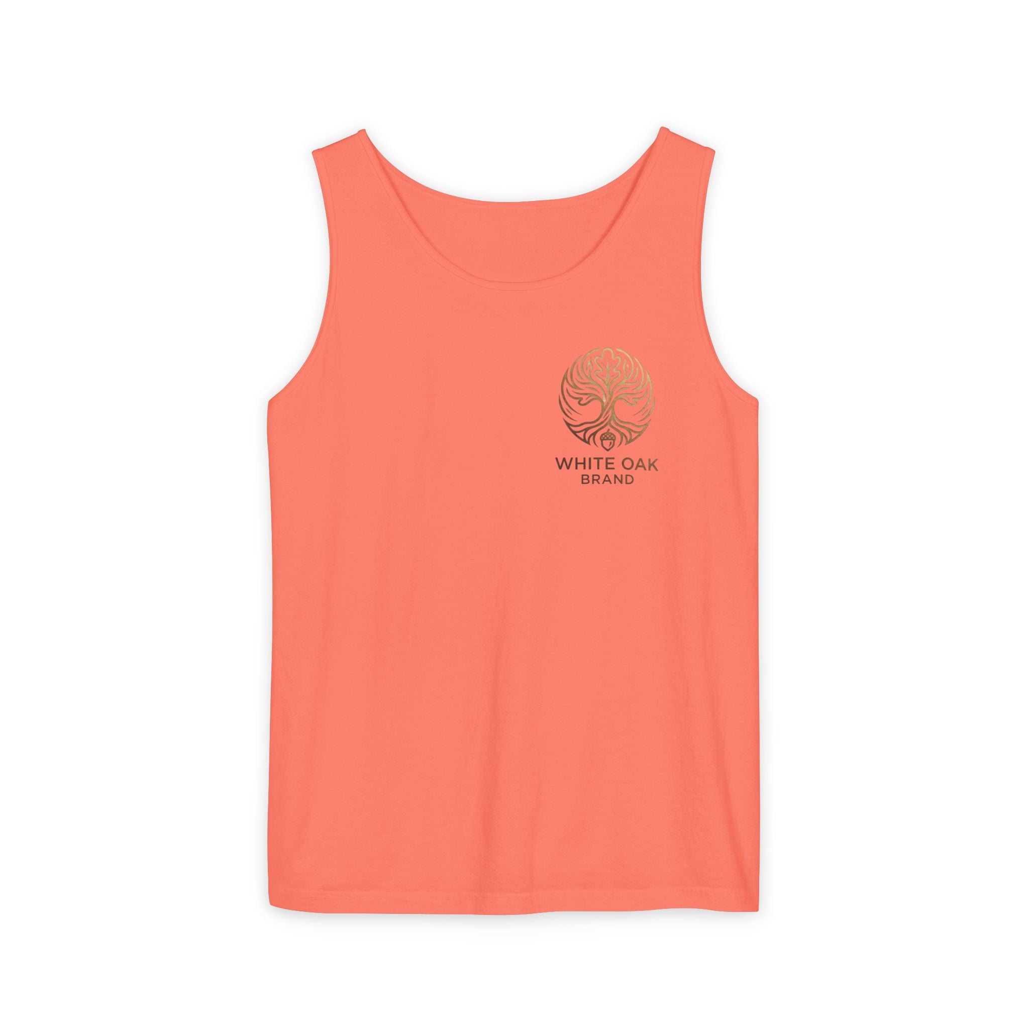 White Oak Brand Tank Top — Minimal Tree Logo Chest Print