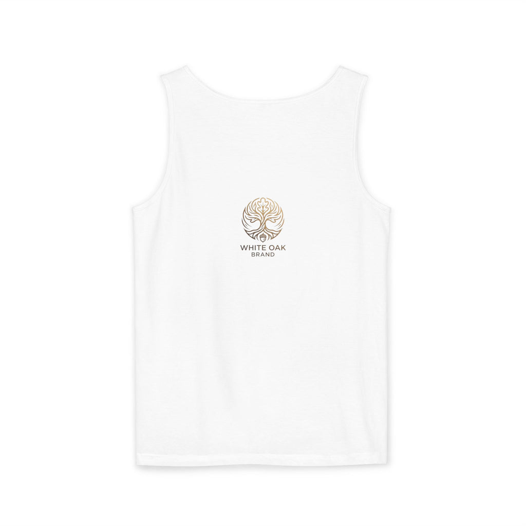 White Oak Brand Tank Top — Minimal Tree Logo Chest Print