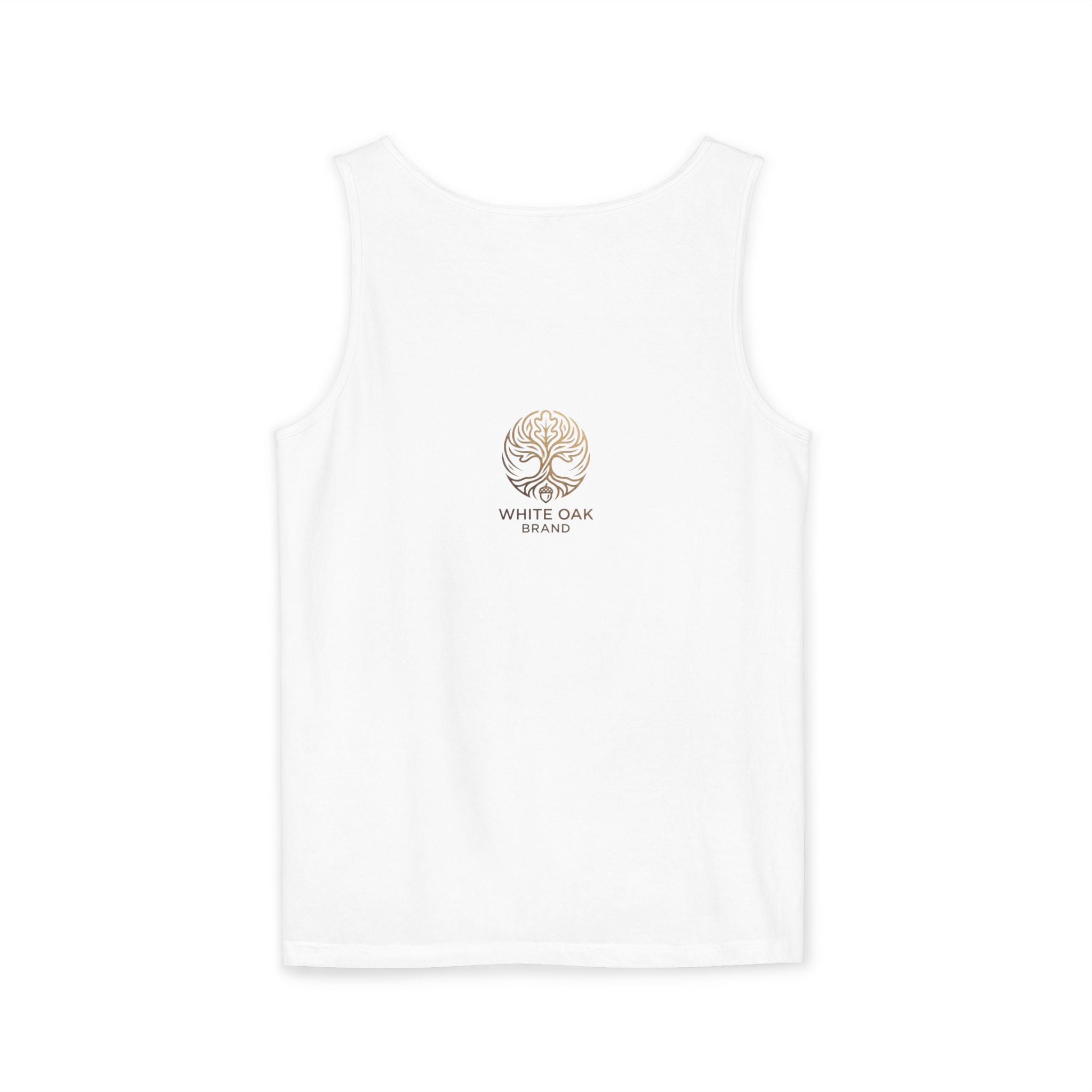 White Oak Brand Tank Top — Minimal Tree Logo Chest Print