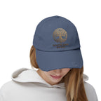 White Oak Distressed Cap — Rustic Gold Tree Logo Baseball Hat