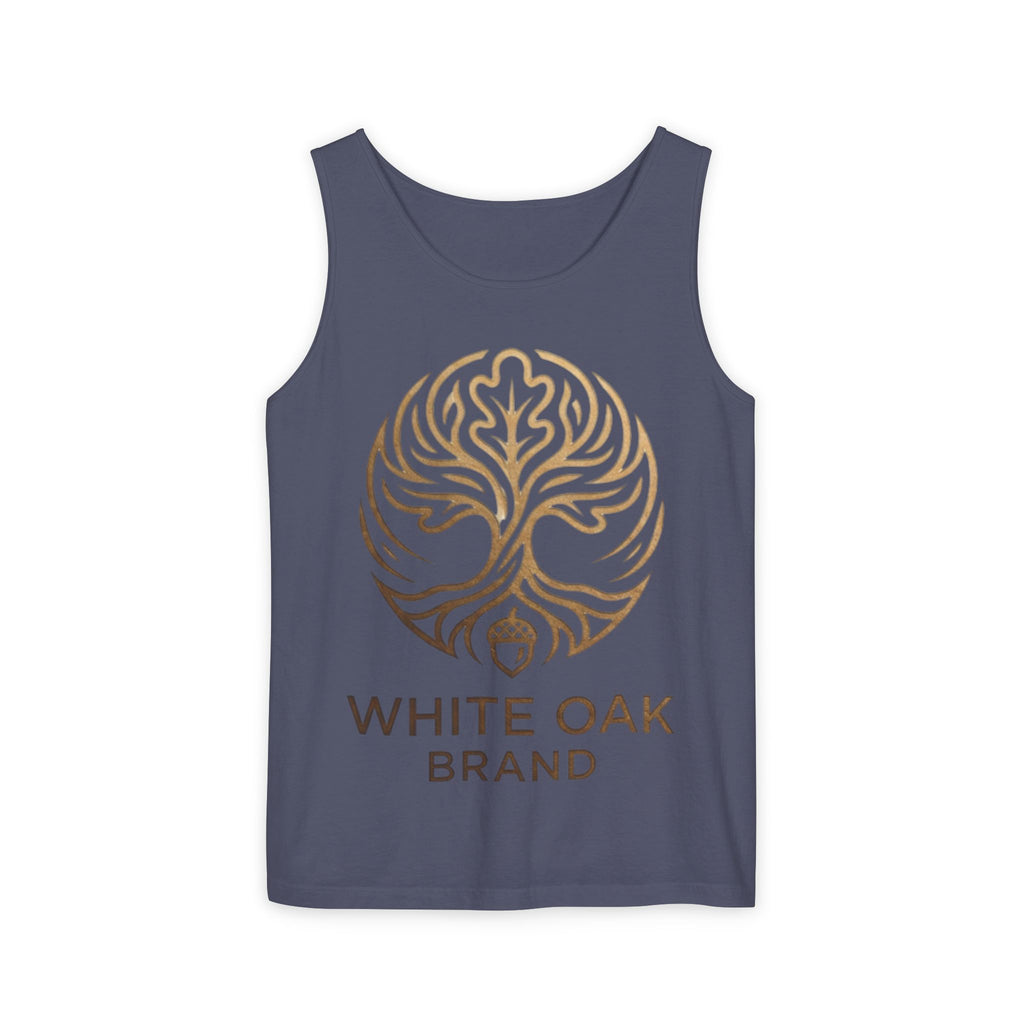 White Oak Brand Logo Tank Top — Minimal Tree Emblem Summer Tank