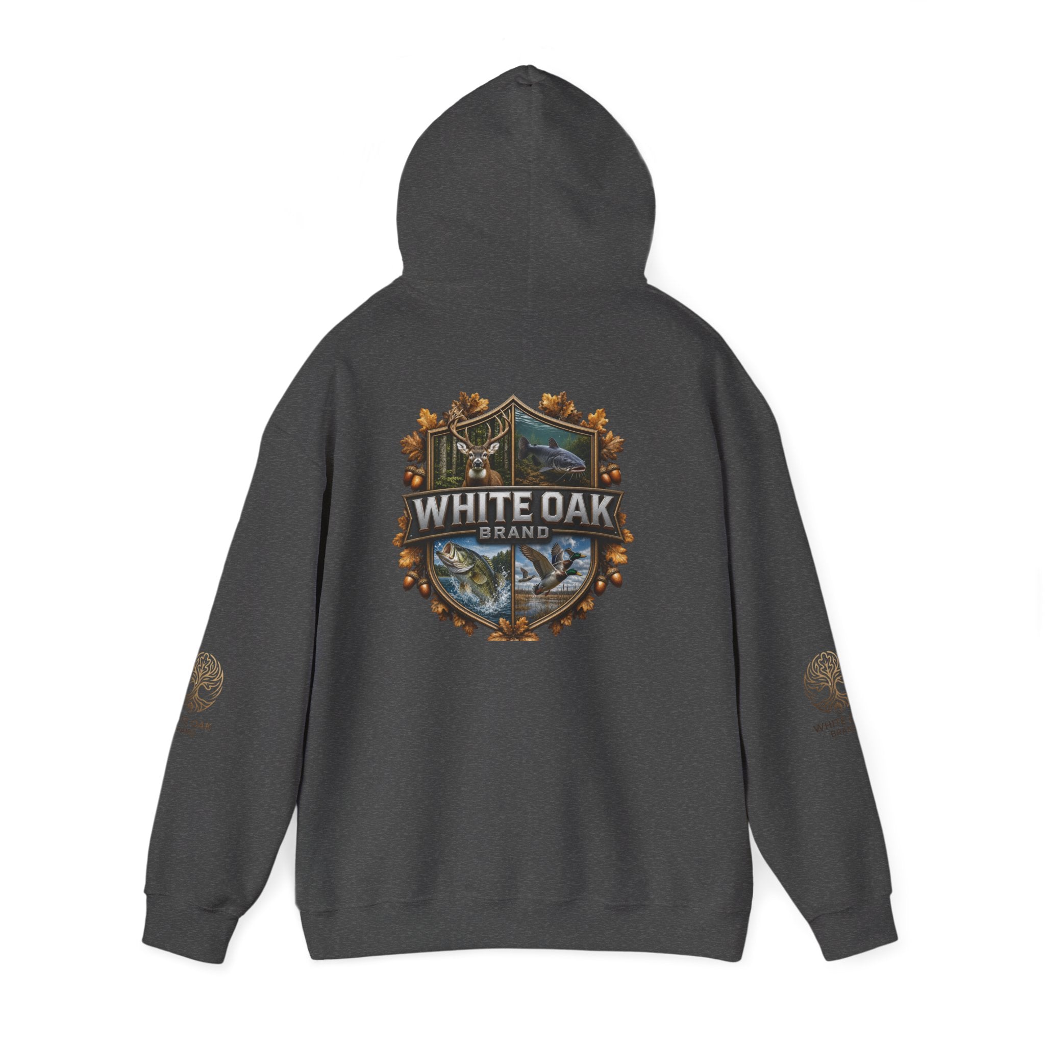 White Oak Brand Hoodie – Nature Logo Pullover with Scenic Back Emblem