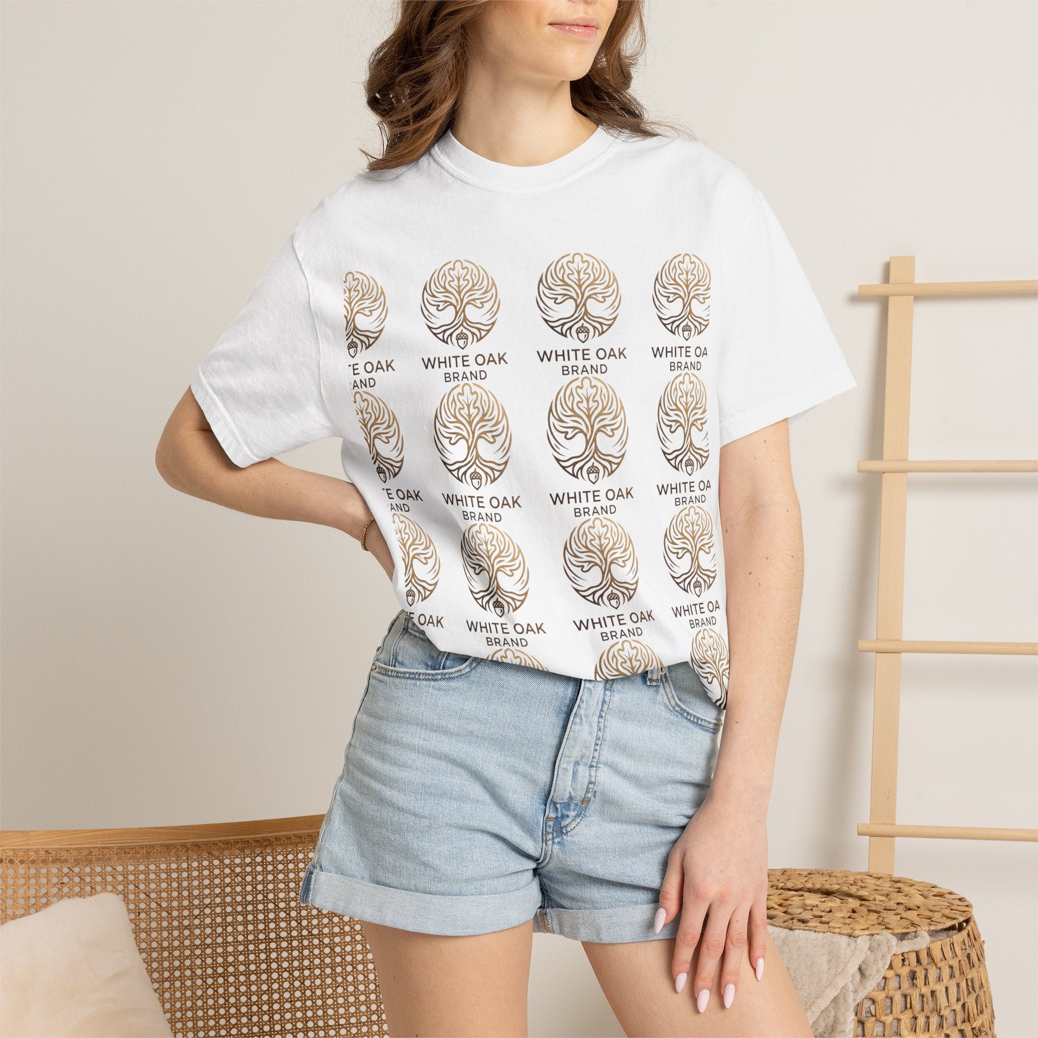 White Oak Brand Repeat Logo T-Shirt — Vintage Tree Skull Graphic Tee
