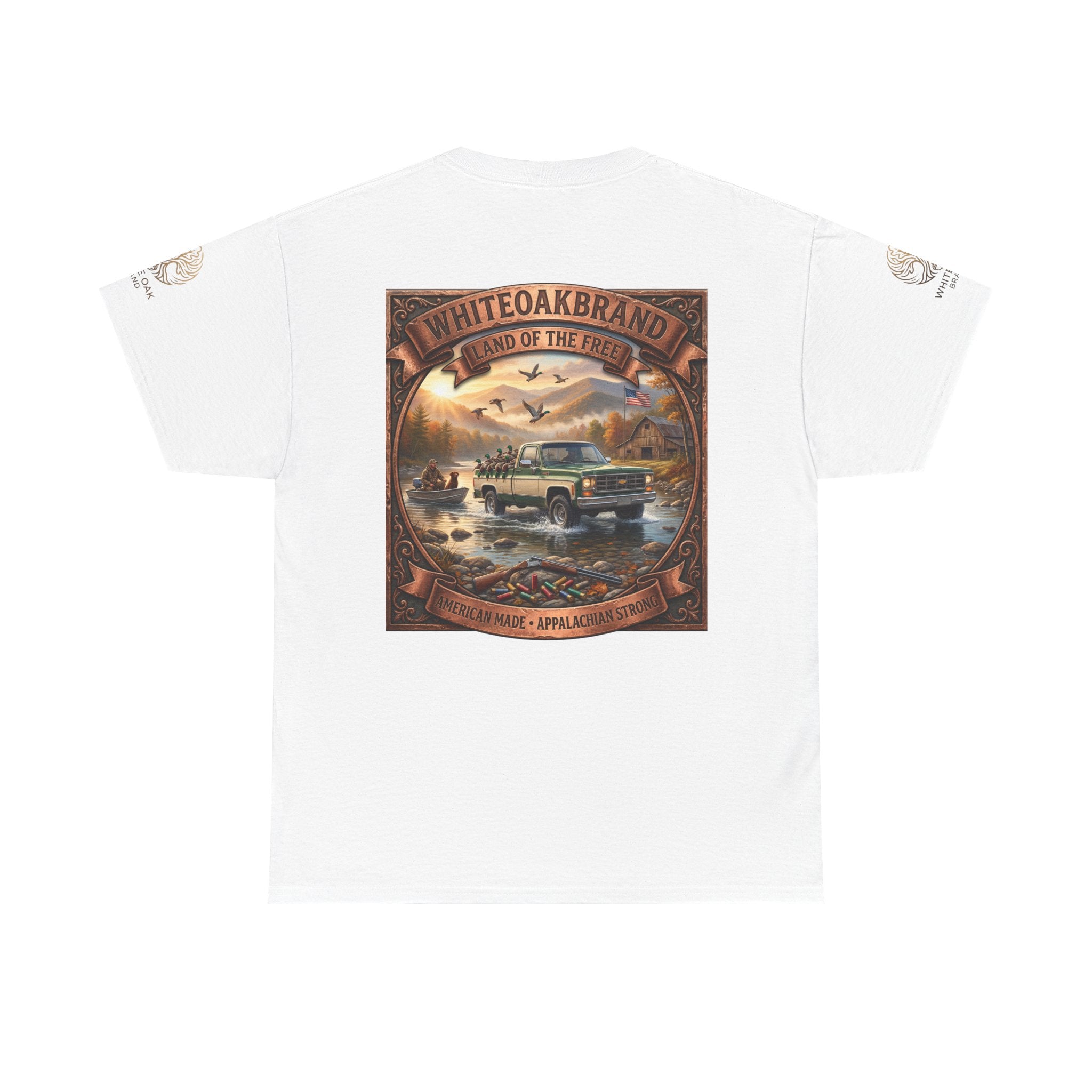 Vintage Outdoors Truck T‑Shirt — "White Oak Brand: Land of the Free" Graphic Tee