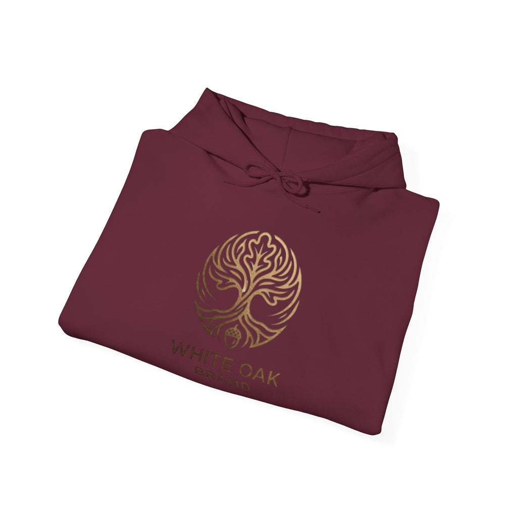 White Oak Brand Hoodie – Nature Logo Pullover with Scenic Back Emblem