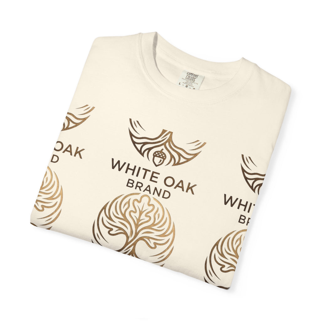 White Oak Brand Logo T-Shirt — Repeated Tree Emblem Tee