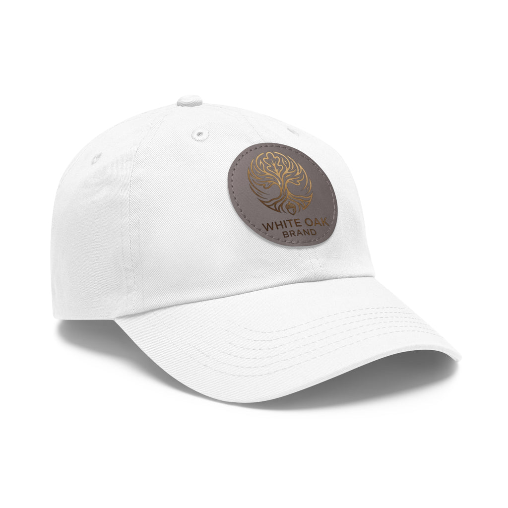 White Oak Leather Patch Dad Hat — Embossed Tree Logo Cap
