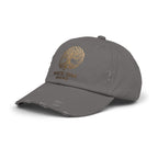 White Oak Distressed Cap — Rustic Gold Tree Logo Baseball Hat