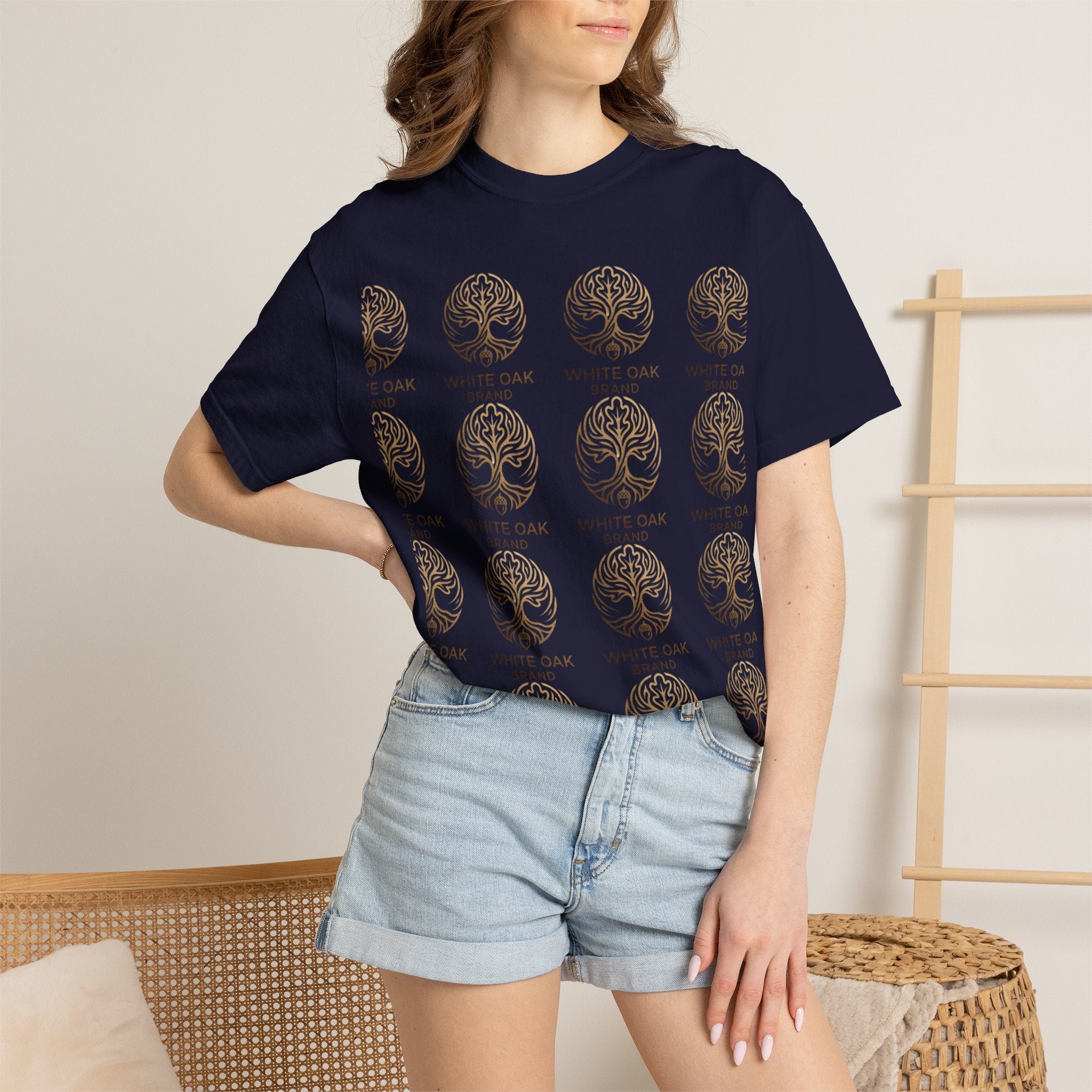 White Oak Brand Repeat Logo T-Shirt — Vintage Tree Skull Graphic Tee