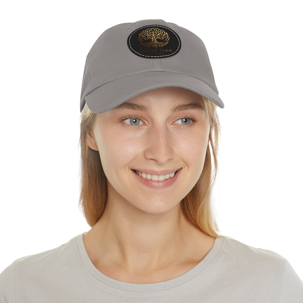 White Oak Leather Patch Dad Hat — Embossed Tree Logo Cap
