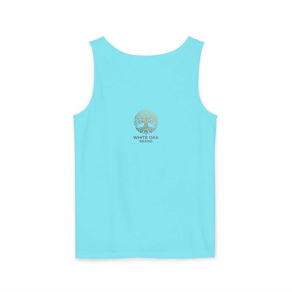 White Oak Brand Tank Top — Minimal Tree Logo Chest Print