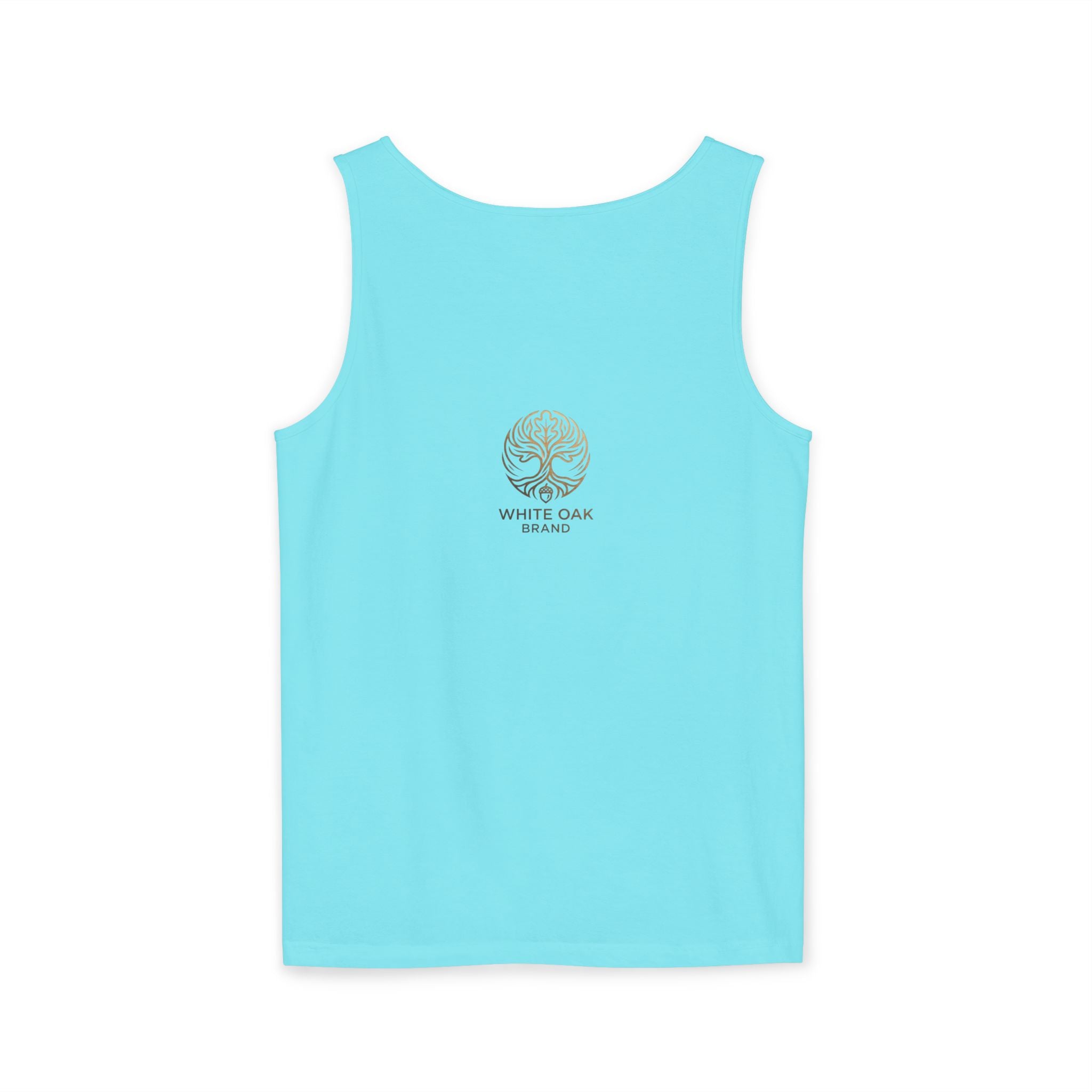 White Oak Brand Tank Top — Minimal Tree Logo Chest Print