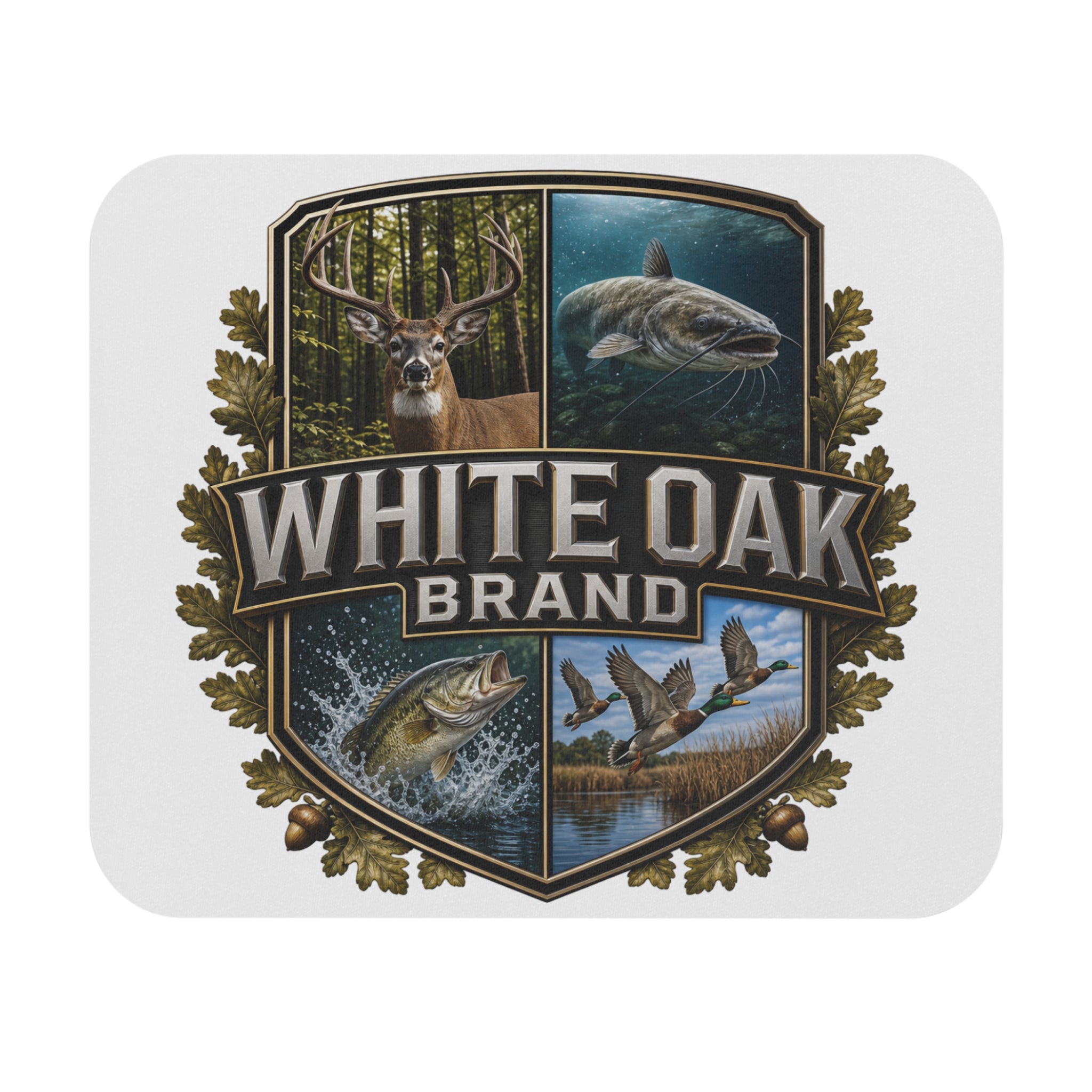 White Oak Brand Wildlife Mouse Pad — Deer, Fish & Duck Outdoor Desk Mat