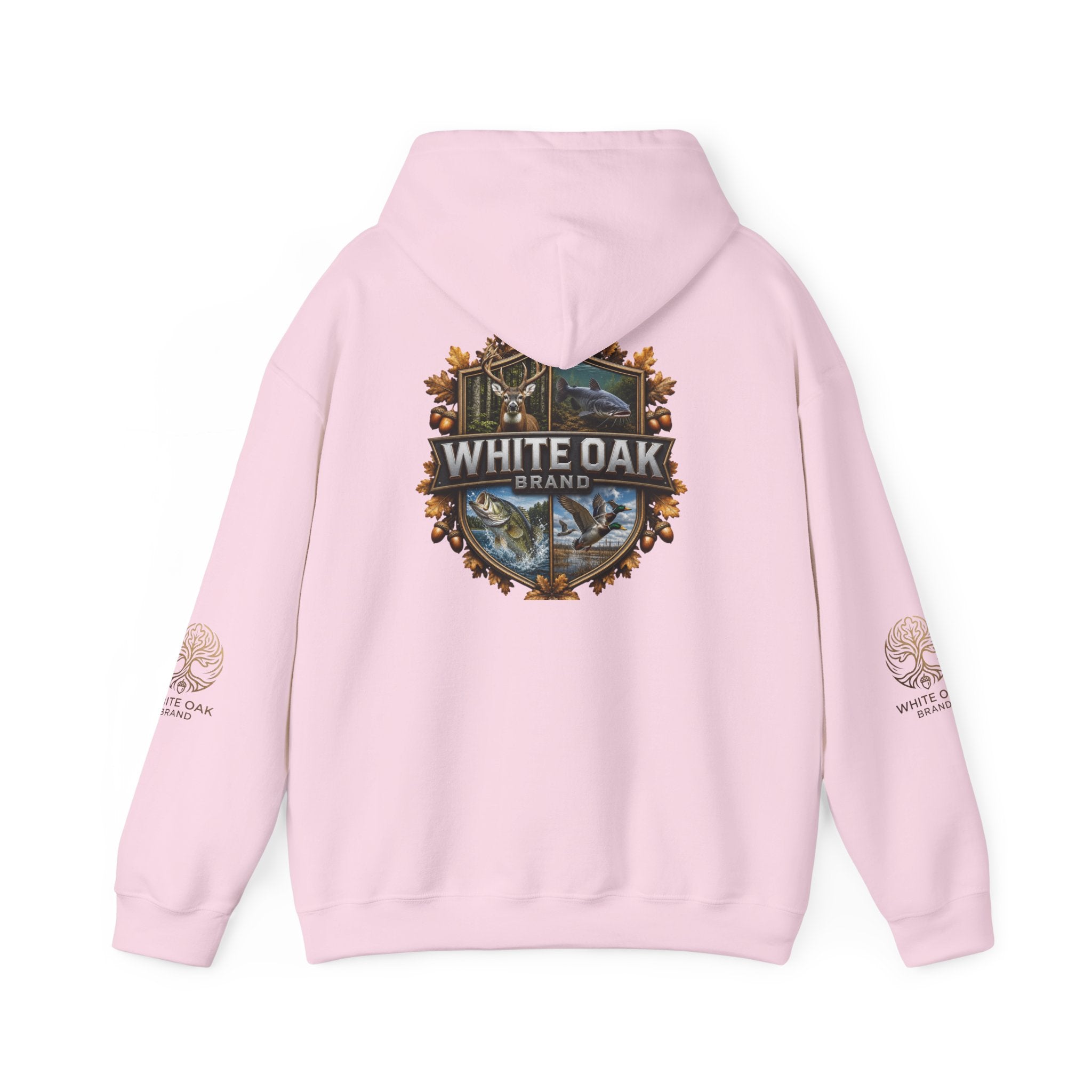 White Oak Brand Hoodie – Nature Logo Pullover with Scenic Back Emblem
