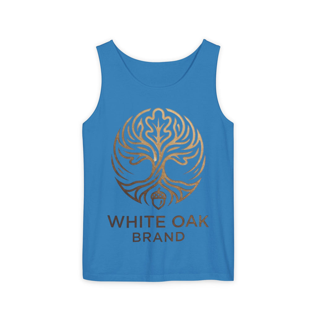White Oak Brand Logo Tank Top — Minimal Tree Emblem Summer Tank