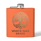 White Oak Brand 6oz Stainless Steel Flask — Engraved Oak Logo Hip Flask, Gift for Groomsmen & Outdoor Enthusiasts