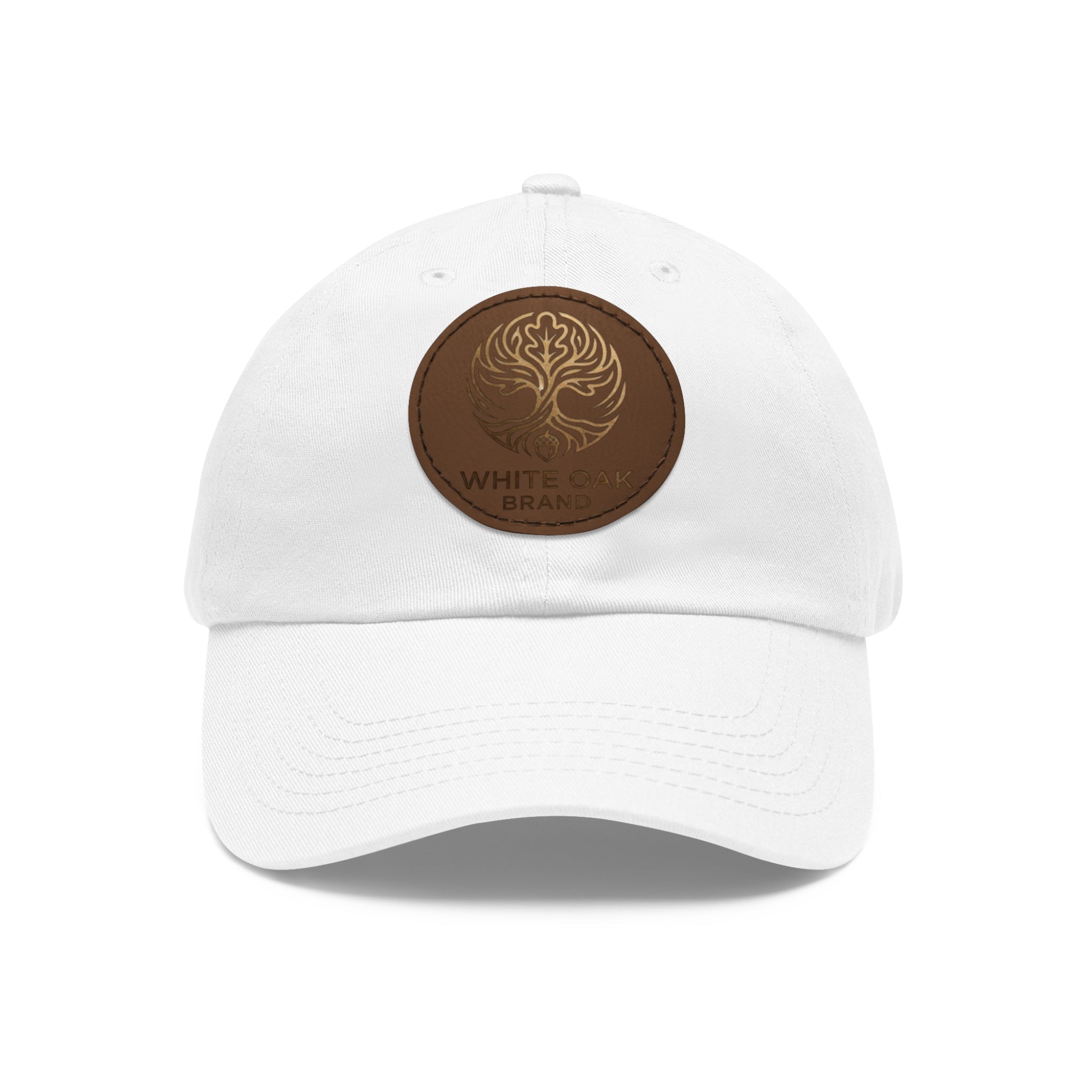 White Oak Leather Patch Dad Hat — Embossed Tree Logo Cap