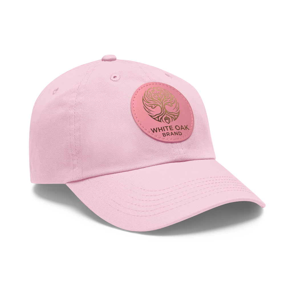 White Oak Leather Patch Dad Hat — Embossed Tree Logo Cap