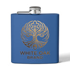 White Oak Brand 6oz Stainless Steel Flask — Engraved Oak Logo Hip Flask, Gift for Groomsmen & Outdoor Enthusiasts