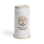 White Oak Brand Ceramic Beer Stein Mug — Gold Accent Logo Pint