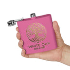 White Oak Brand 6oz Stainless Steel Flask — Engraved Oak Logo Hip Flask, Gift for Groomsmen & Outdoor Enthusiasts