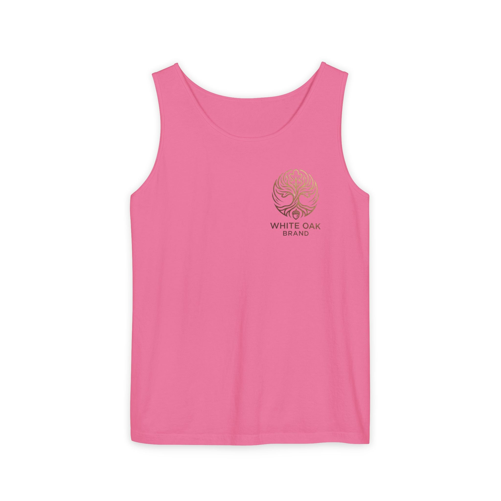 White Oak Brand Tank Top — Minimal Tree Logo Chest Print