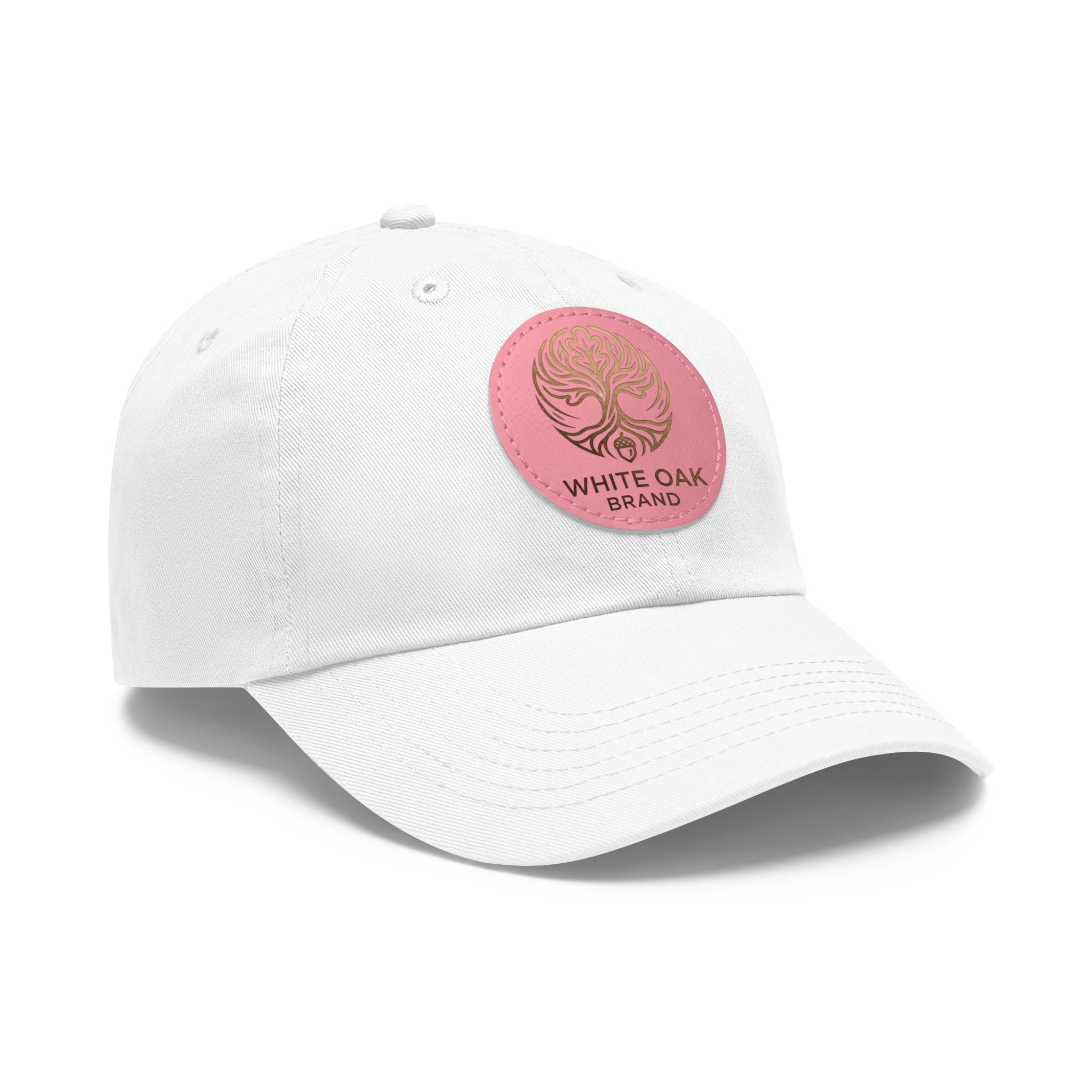 White Oak Leather Patch Dad Hat — Embossed Tree Logo Cap