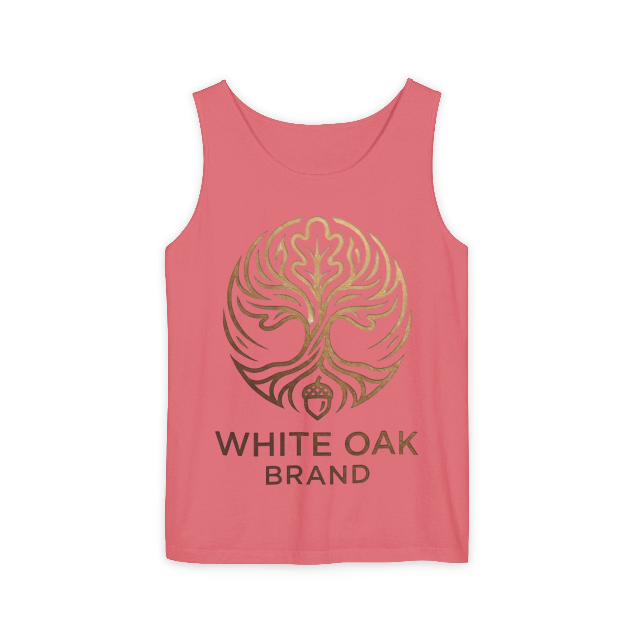 White Oak Brand Logo Tank Top — Minimal Tree Emblem Summer Tank
