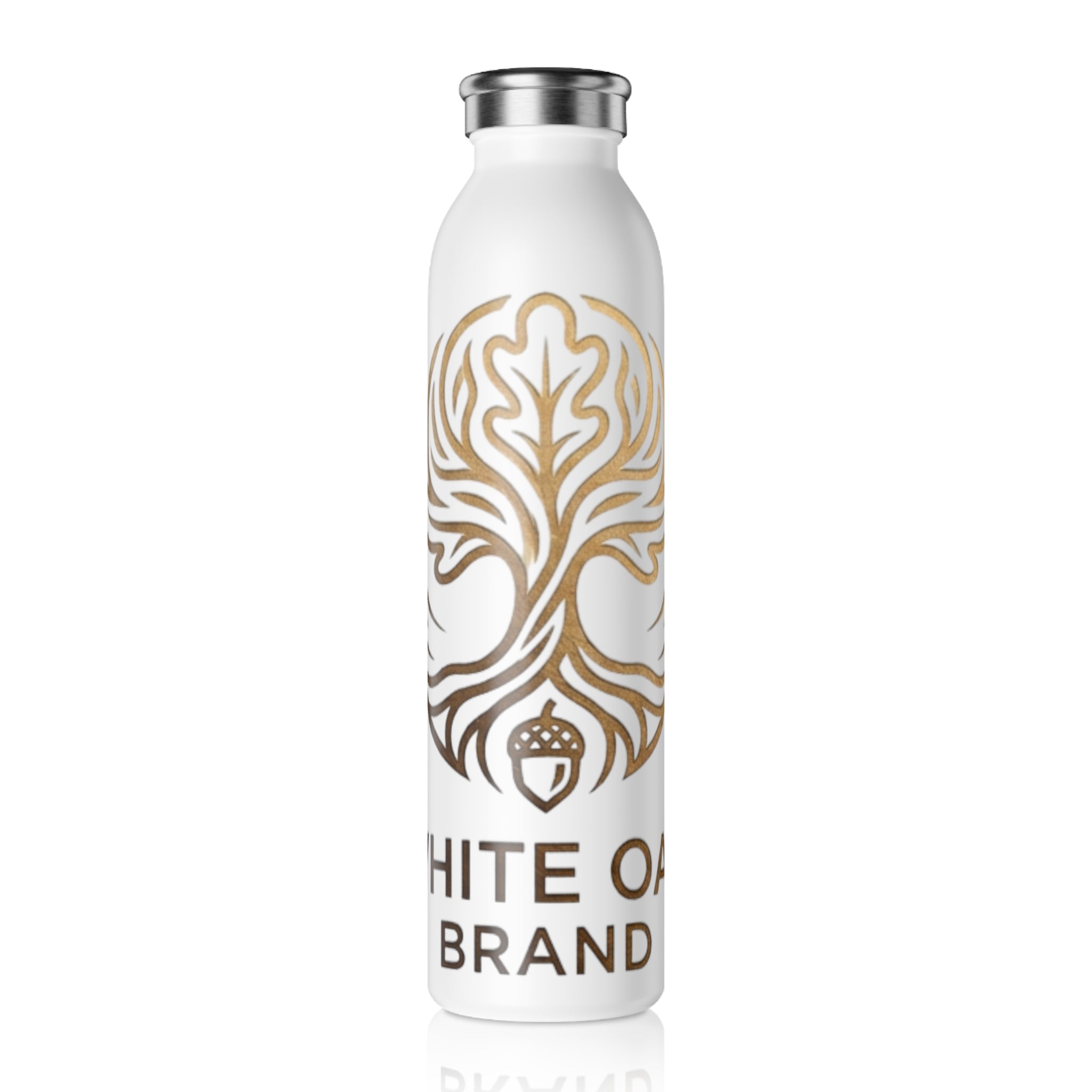 Slim Water Bottle — Elegant White Oak Logo Stainless Steel Insulated Bottle