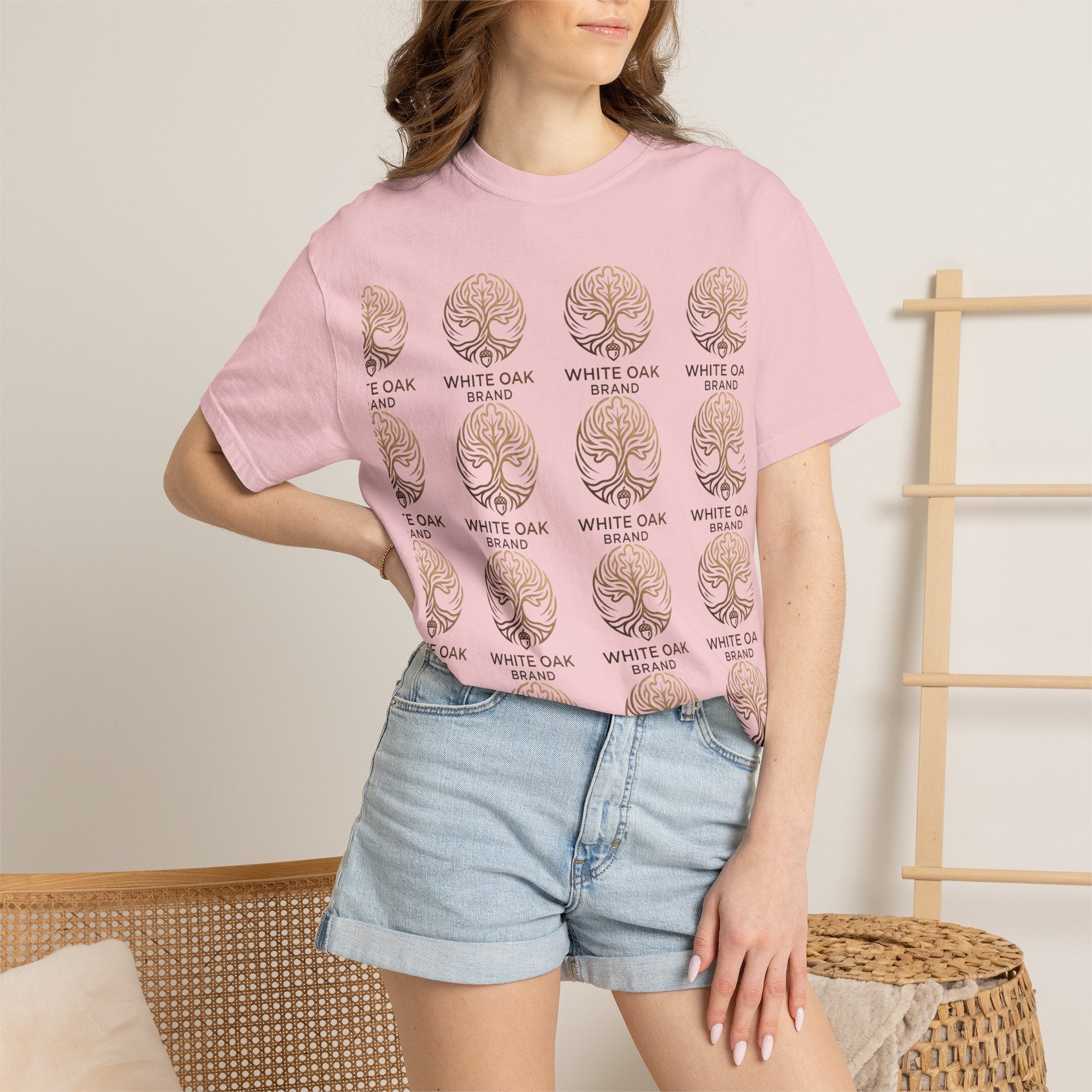 White Oak Brand Repeat Logo T-Shirt — Vintage Tree Skull Graphic Tee