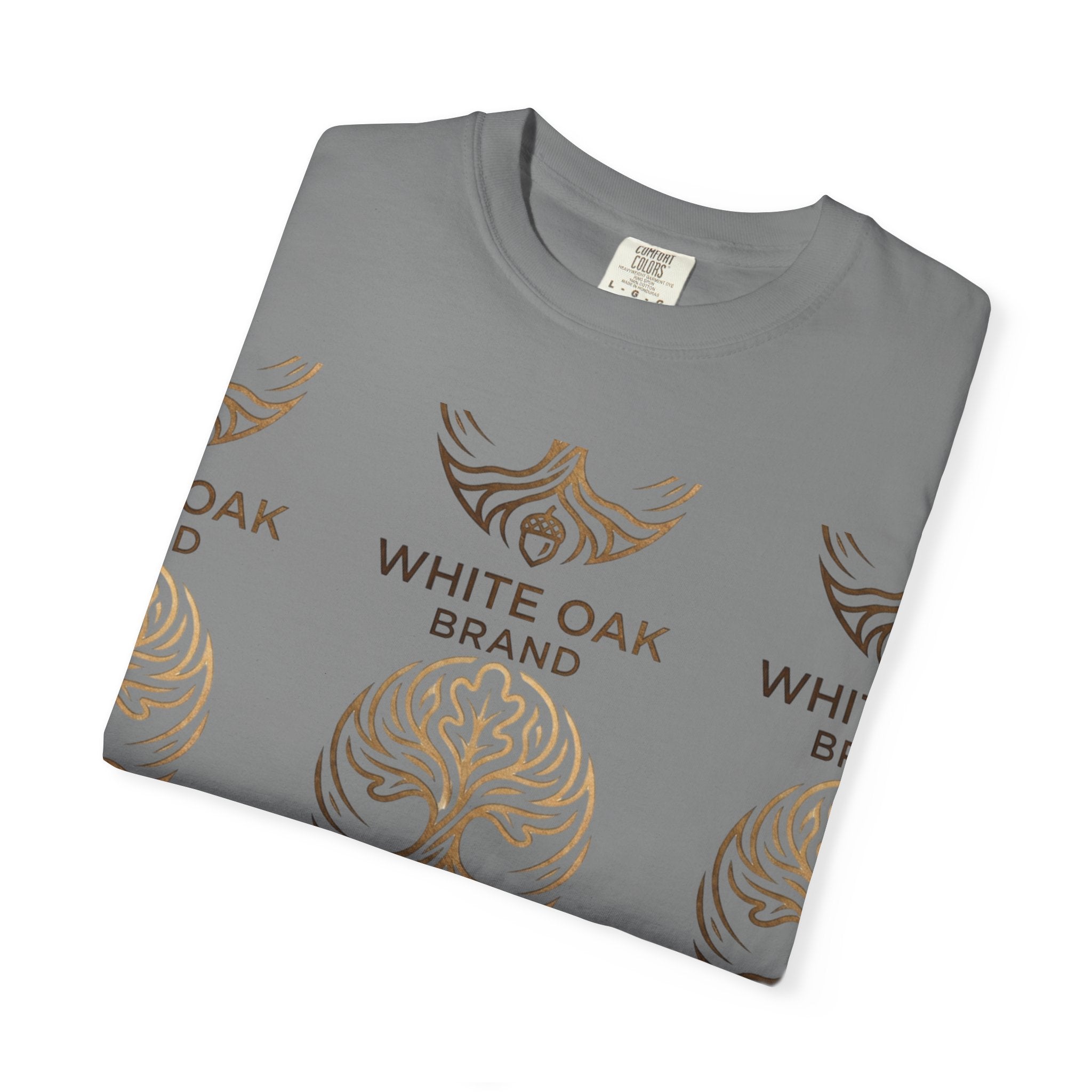 White Oak Brand Logo T-Shirt — Repeated Tree Emblem Tee