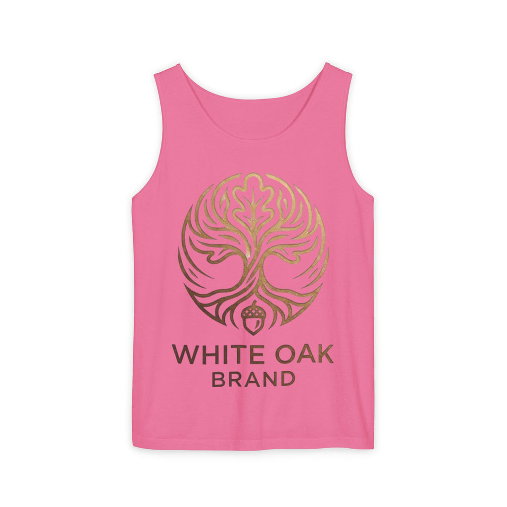 White Oak Brand Logo Tank Top — Minimal Tree Emblem Summer Tank