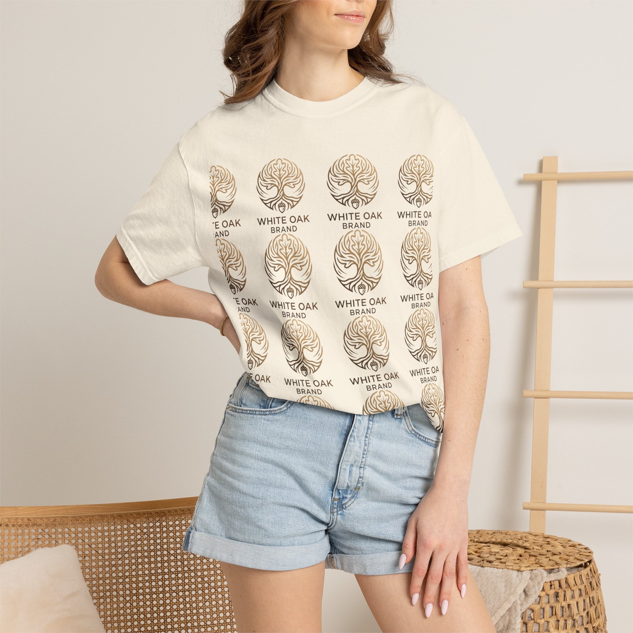 White Oak Brand Repeat Logo T-Shirt — Vintage Tree Skull Graphic Tee
