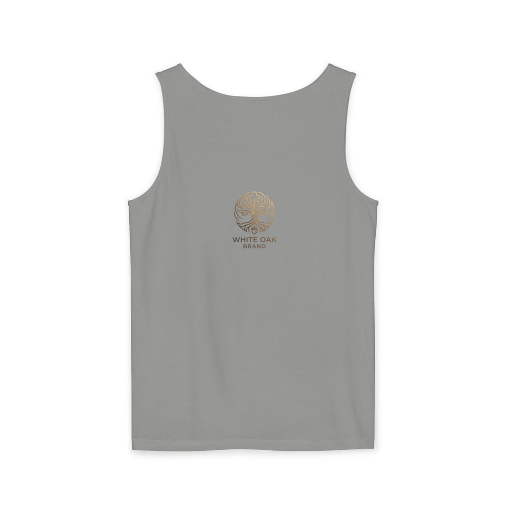 White Oak Brand Tank Top — Minimal Tree Logo Chest Print