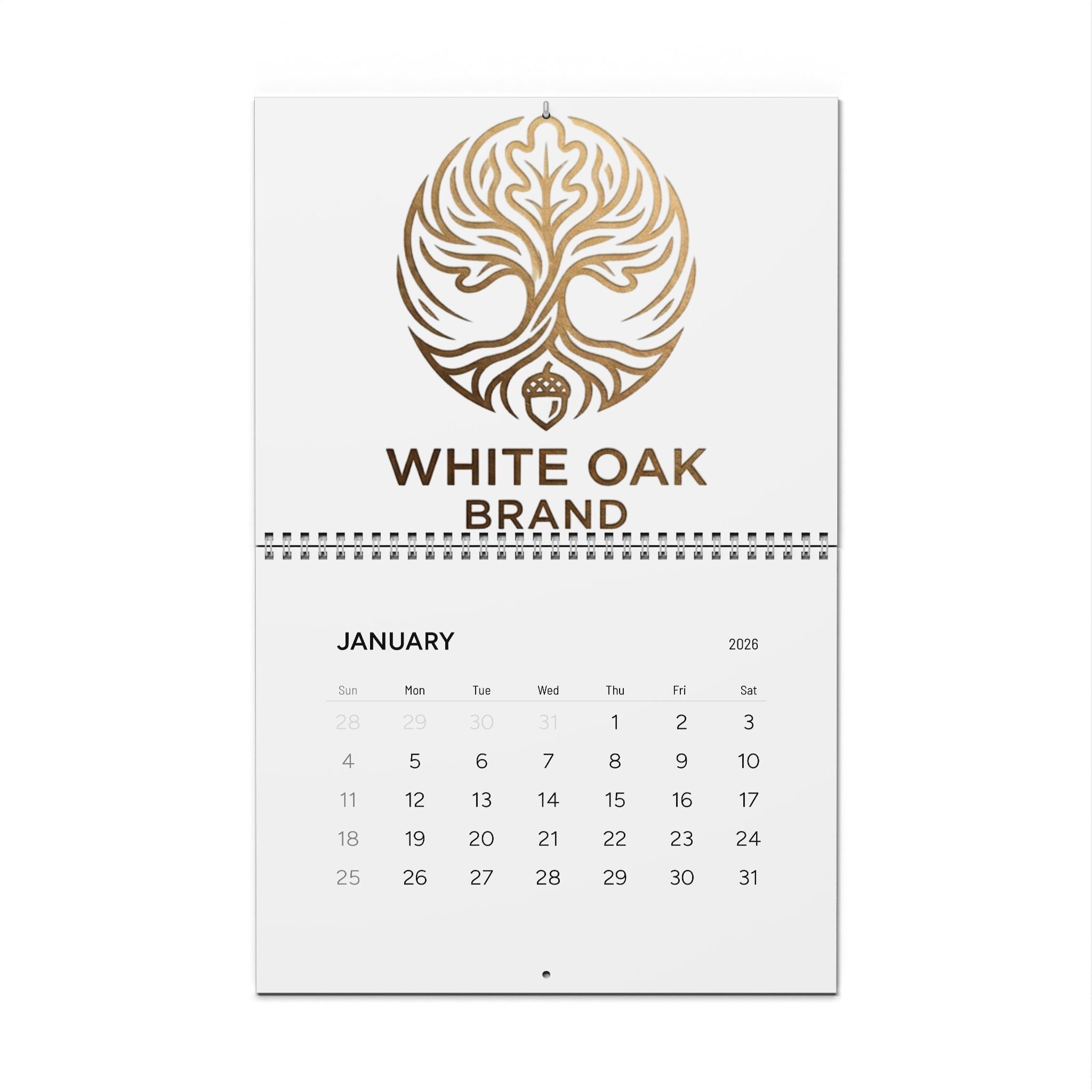 2026 White Oak Brand Wall Calendar — Minimalist Monthly Planner