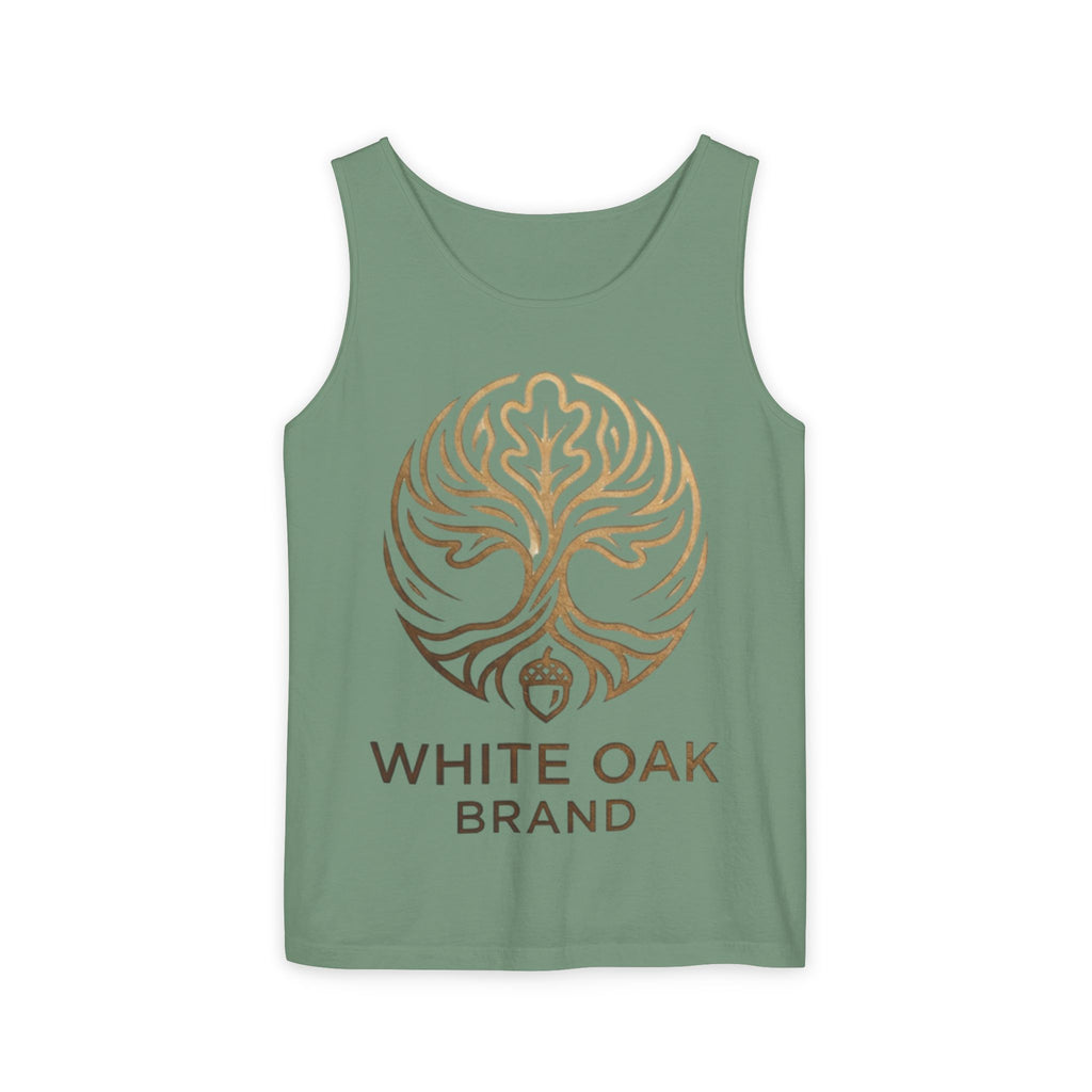 White Oak Brand Logo Tank Top — Minimal Tree Emblem Summer Tank