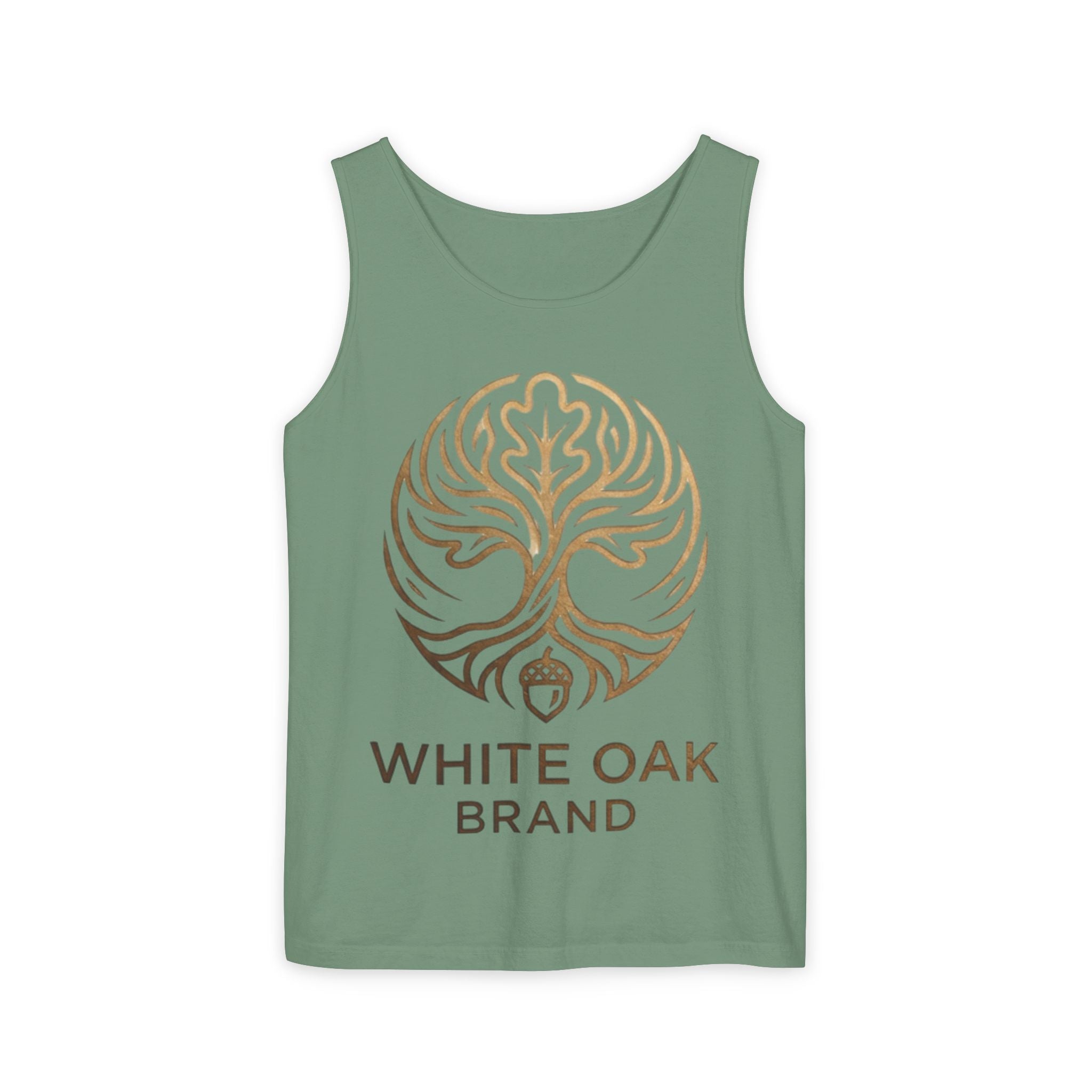 White Oak Brand Logo Tank Top — Minimal Tree Emblem Summer Tank