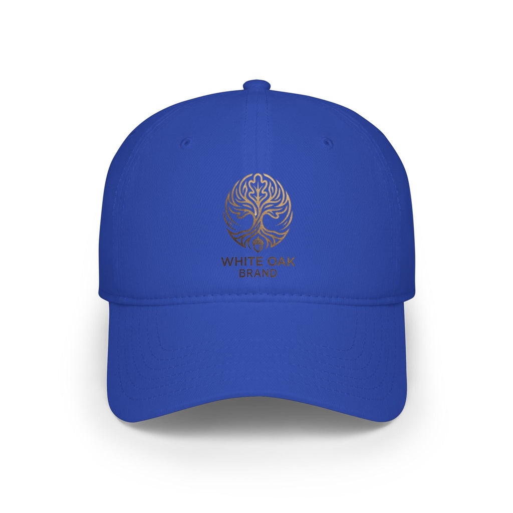 Red Low-Profile Baseball Cap — Gold White Oak Brand Tree Logo