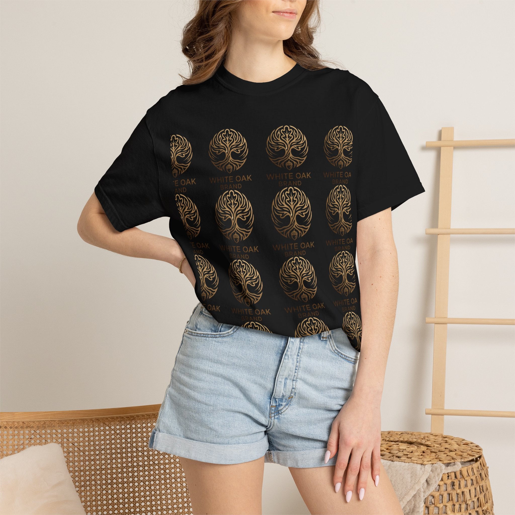 White Oak Brand Repeat Logo T-Shirt — Vintage Tree Skull Graphic Tee