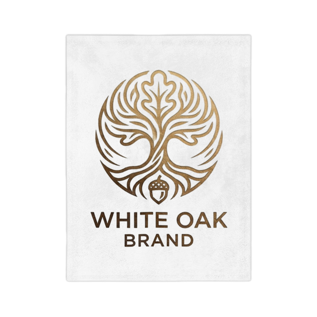 White Oak Brand Velveteen Microfiber Blanket — Luxe Oak Tree Logo Throw