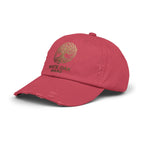 White Oak Distressed Cap — Rustic Gold Tree Logo Baseball Hat