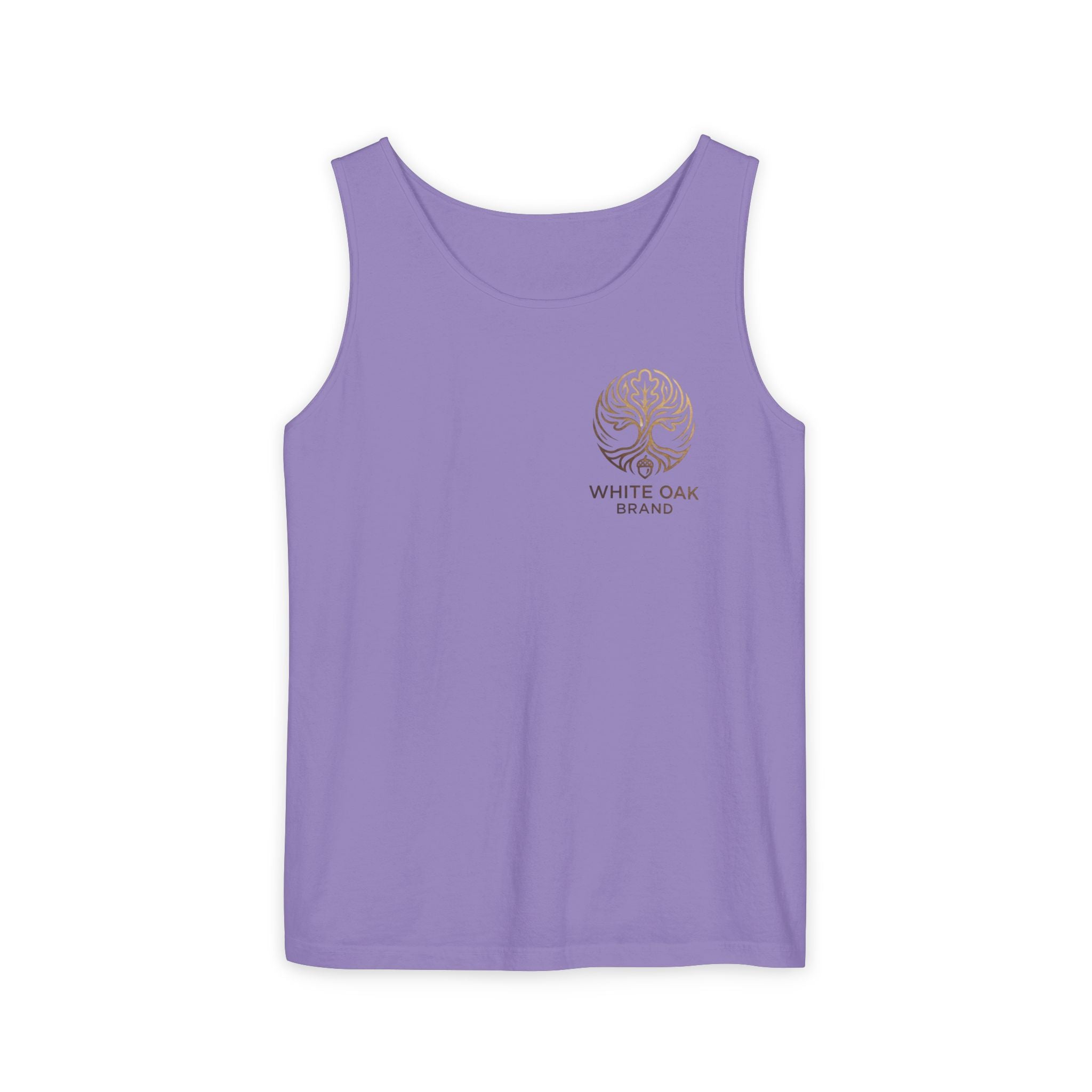 White Oak Brand Tank Top — Minimal Tree Logo Chest Print