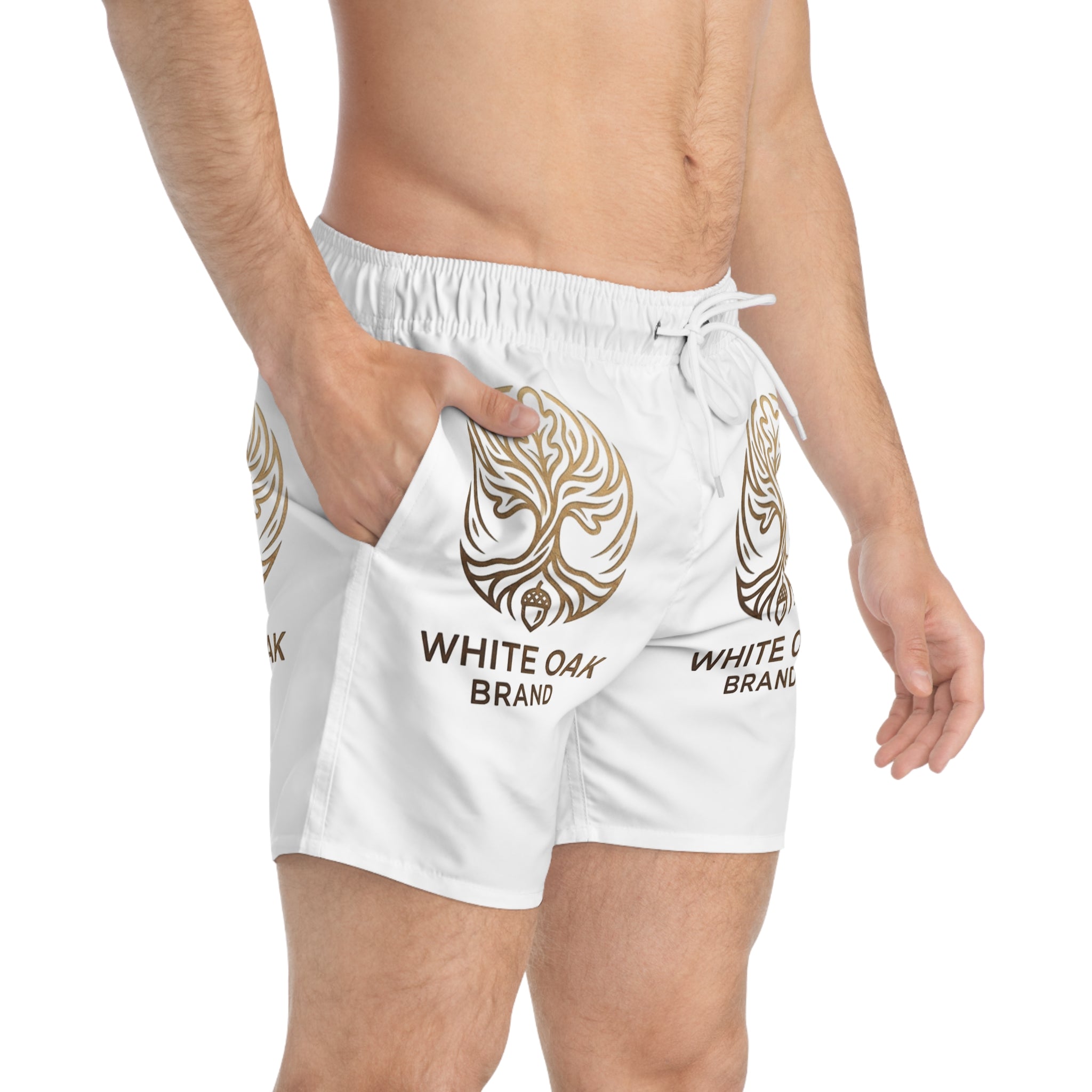 White Oak Brand Swim Trunks – Beach Shorts with Gold Tree Logo