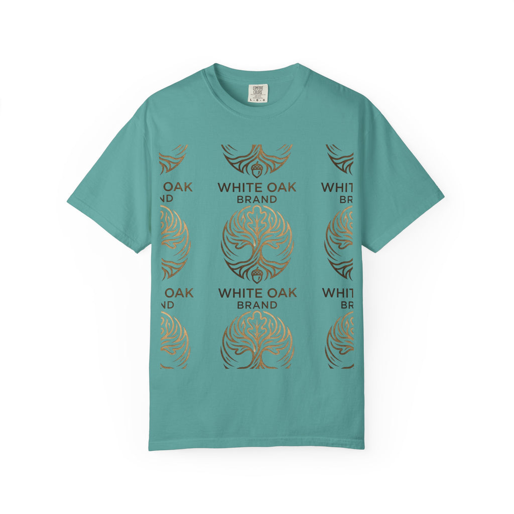White Oak Brand Logo T-Shirt — Repeated Tree Emblem Tee