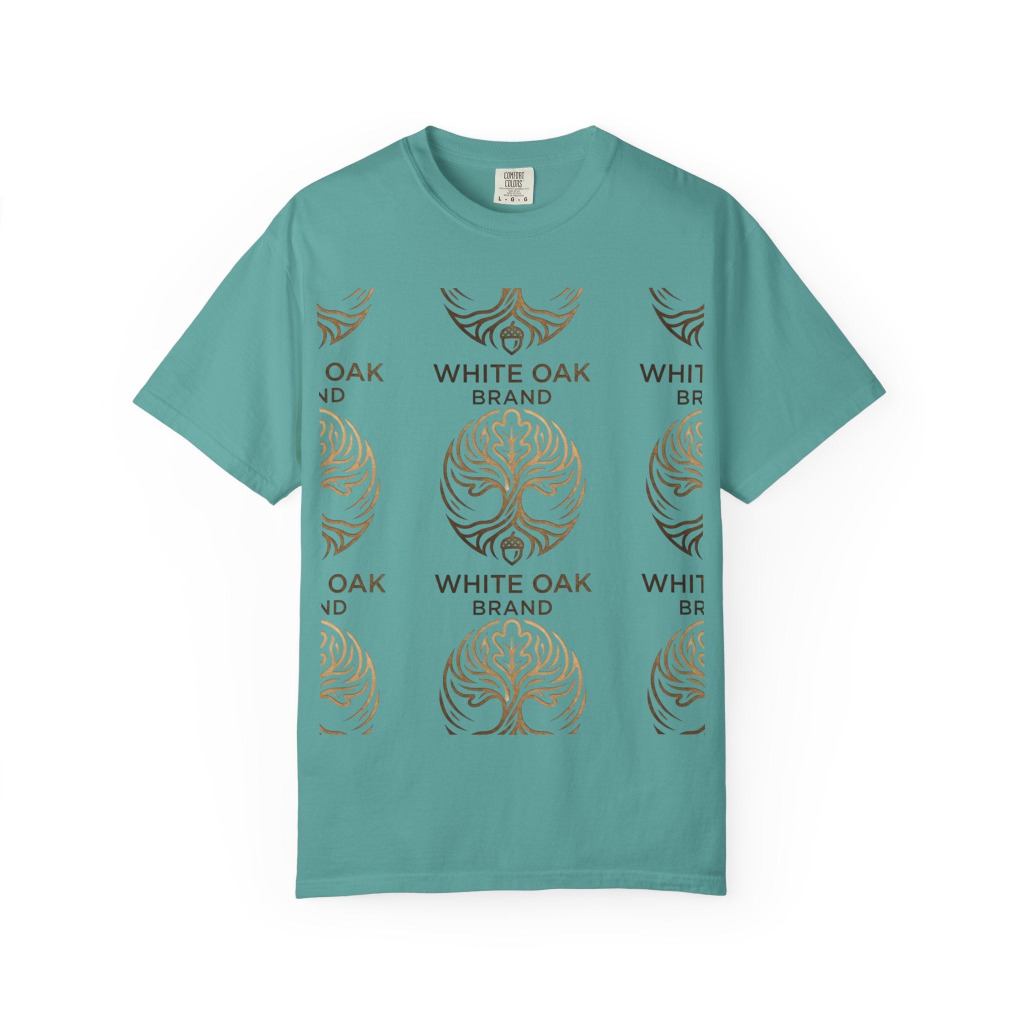 White Oak Brand Logo T-Shirt — Repeated Tree Emblem Tee