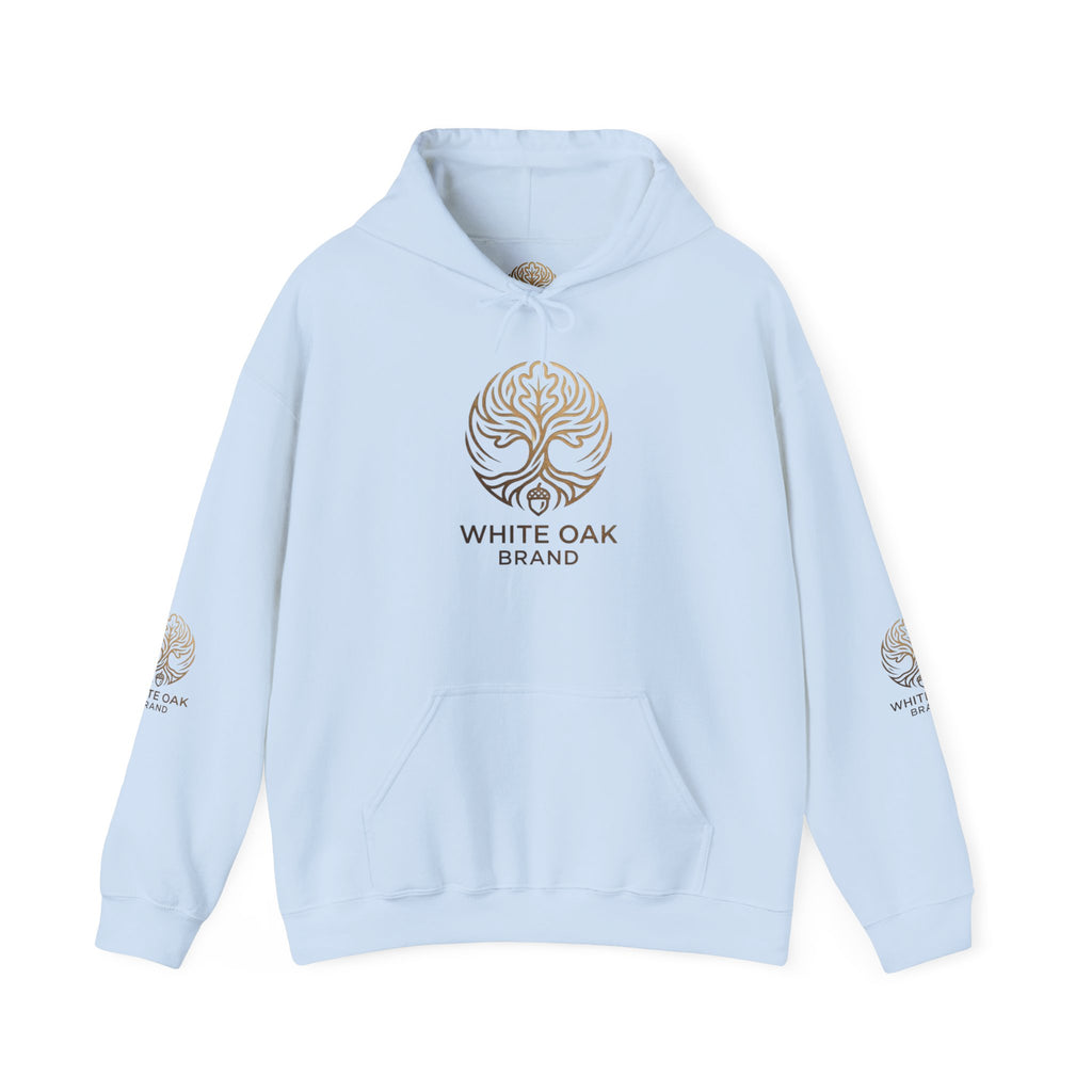 White Oak Brand Hoodie – Nature Logo Pullover with Scenic Back Emblem