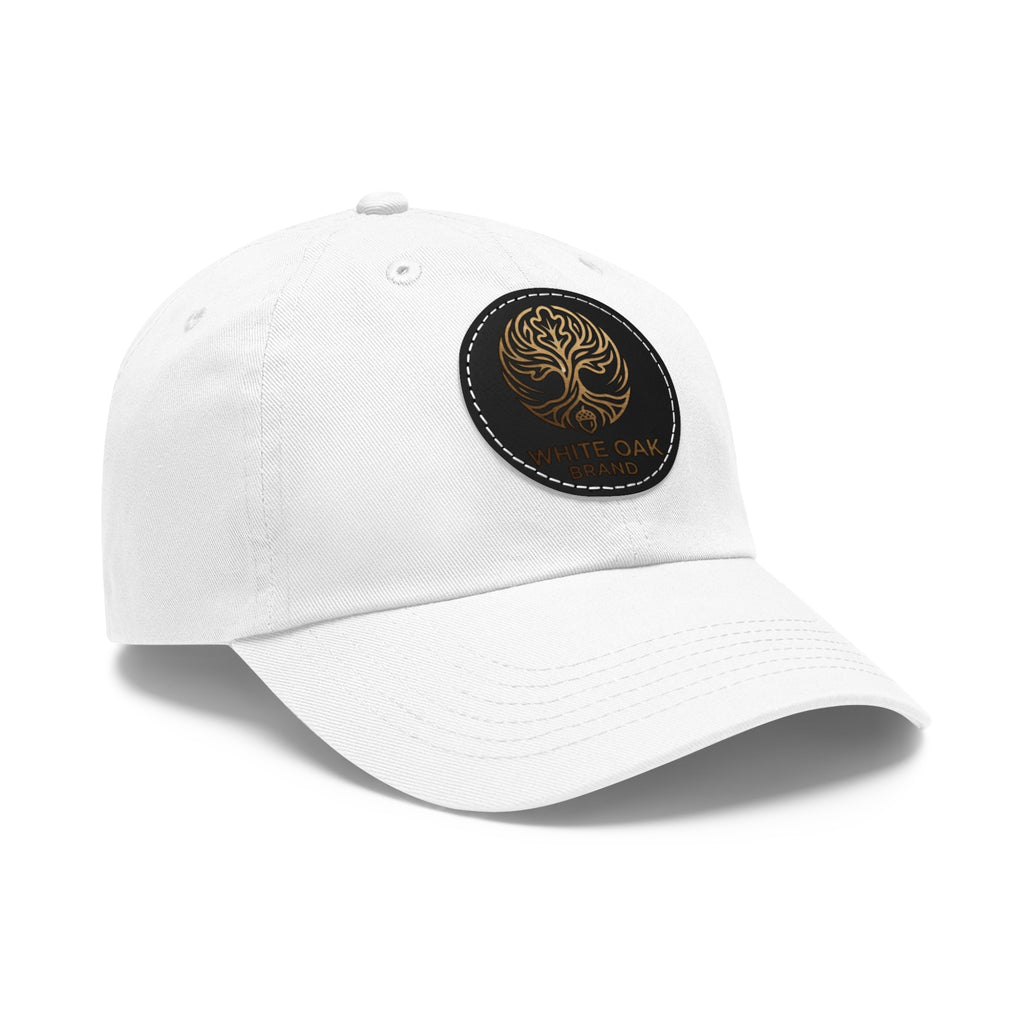 White Oak Leather Patch Dad Hat — Embossed Tree Logo Cap